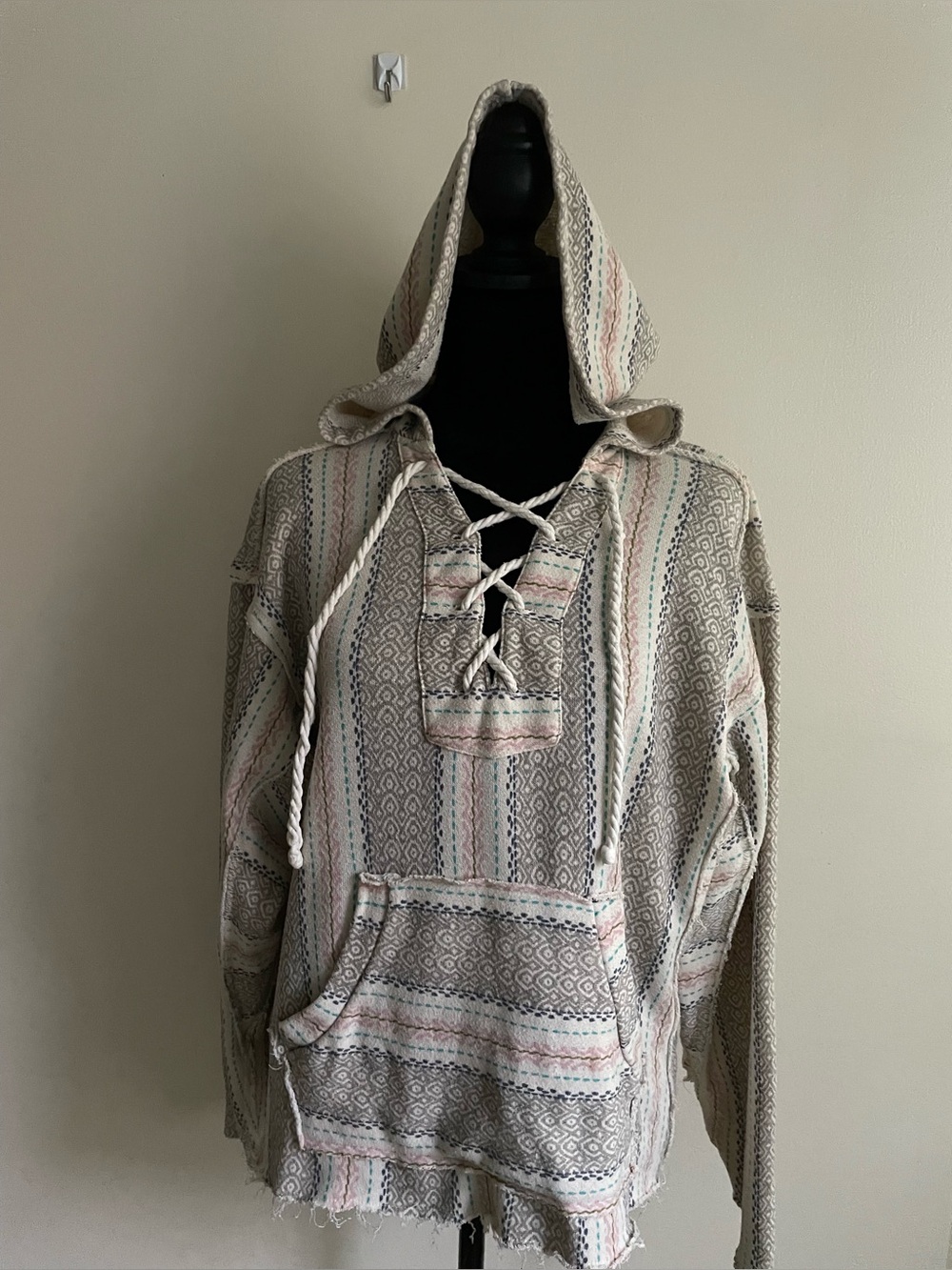 Billabong Baja Hoodie Women’s M Boho Striped Dolman Pullover